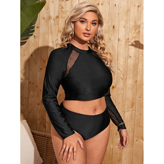 Damen Surf-Badeanzug mit langärmligem Mesh-Oberteil und hoch geschnittenem Höschen EB