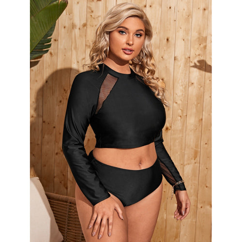 Damen Surf-Badeanzug mit langärmligem Mesh-Oberteil und hoch geschnittenem Höschen EB