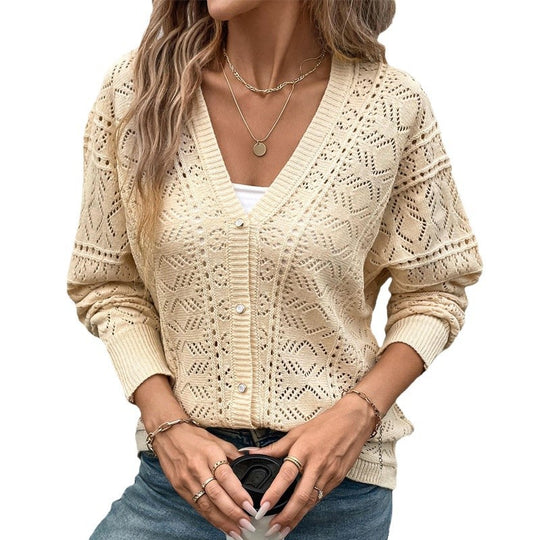 Damen Strickjacke mit filigranem Lochmuster und lässigem Schnitt EB