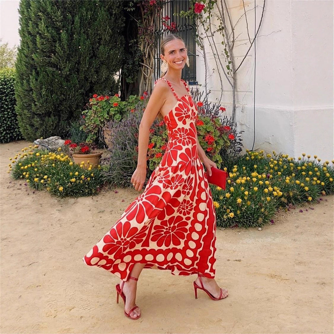 Damen Midi-Kleid mit floralem Print und Spaghetti-Trägern EB
