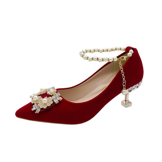 Damen elegante spitze Pumps mit funkelndem Schmuckdetail EB