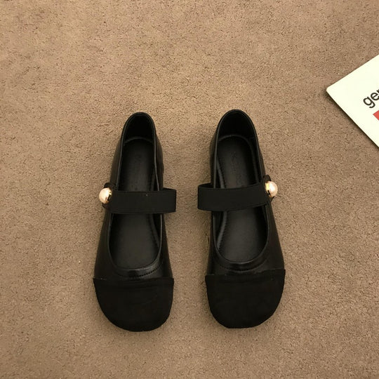 Damen Elegante Ballerina-Schuhe mit Perlenverzierung und bequemen Riemen EB