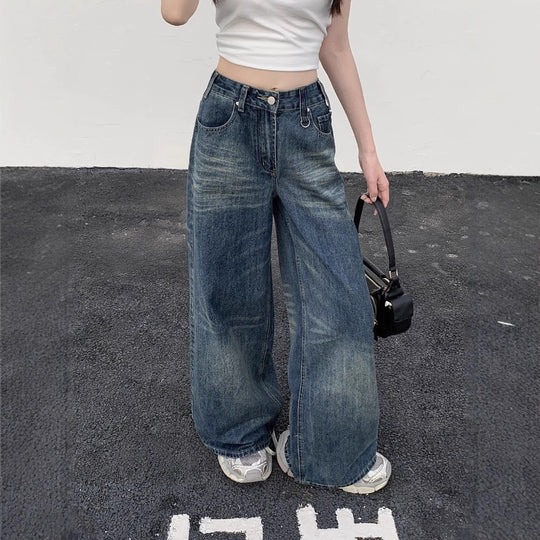 Damen Hoch geschnittene Wide-Leg Jeans mit lässigem Schnitt und einzigartiger Waschung EB