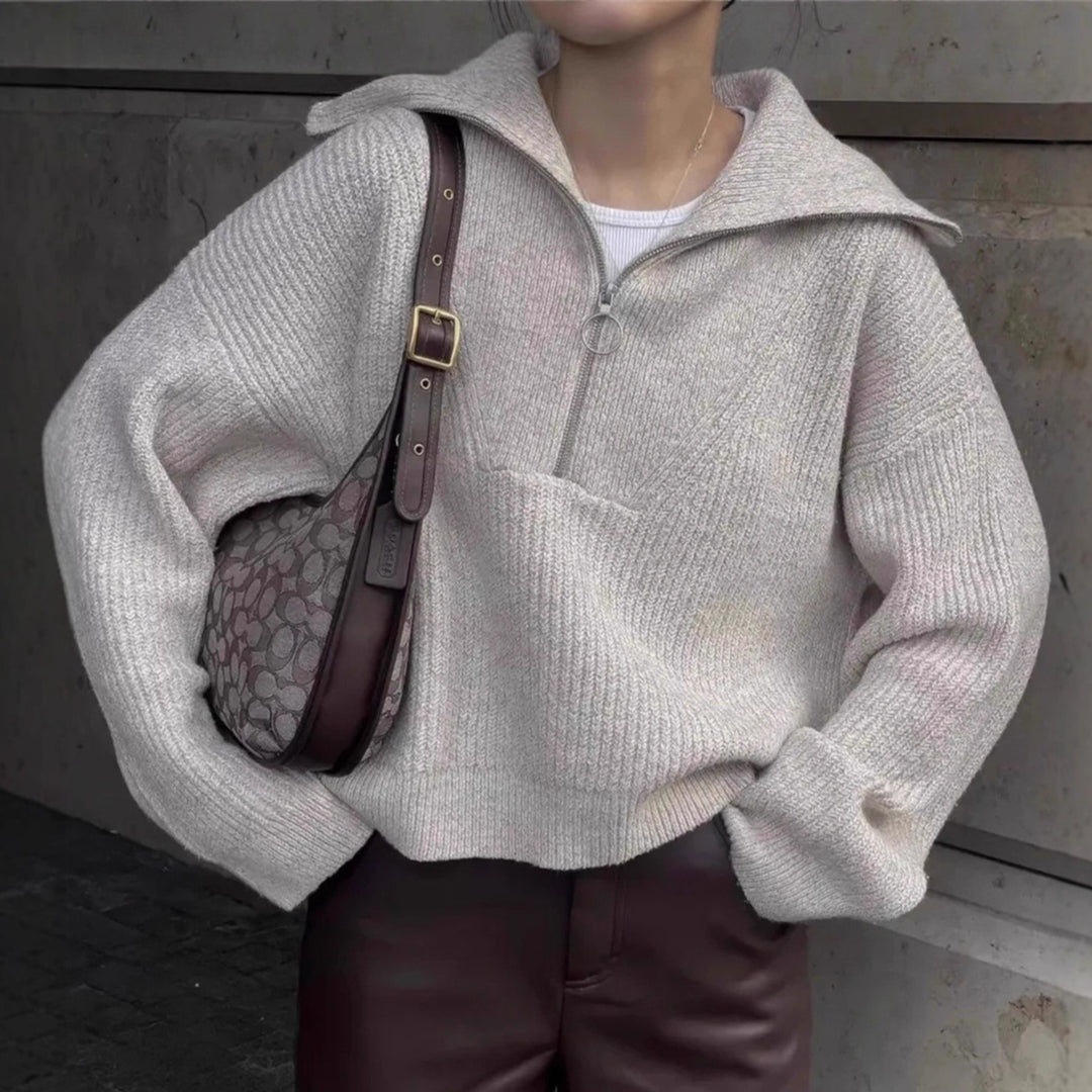 Damen Strickpullover mit Reißverschluss und lässigem Schnitt EB