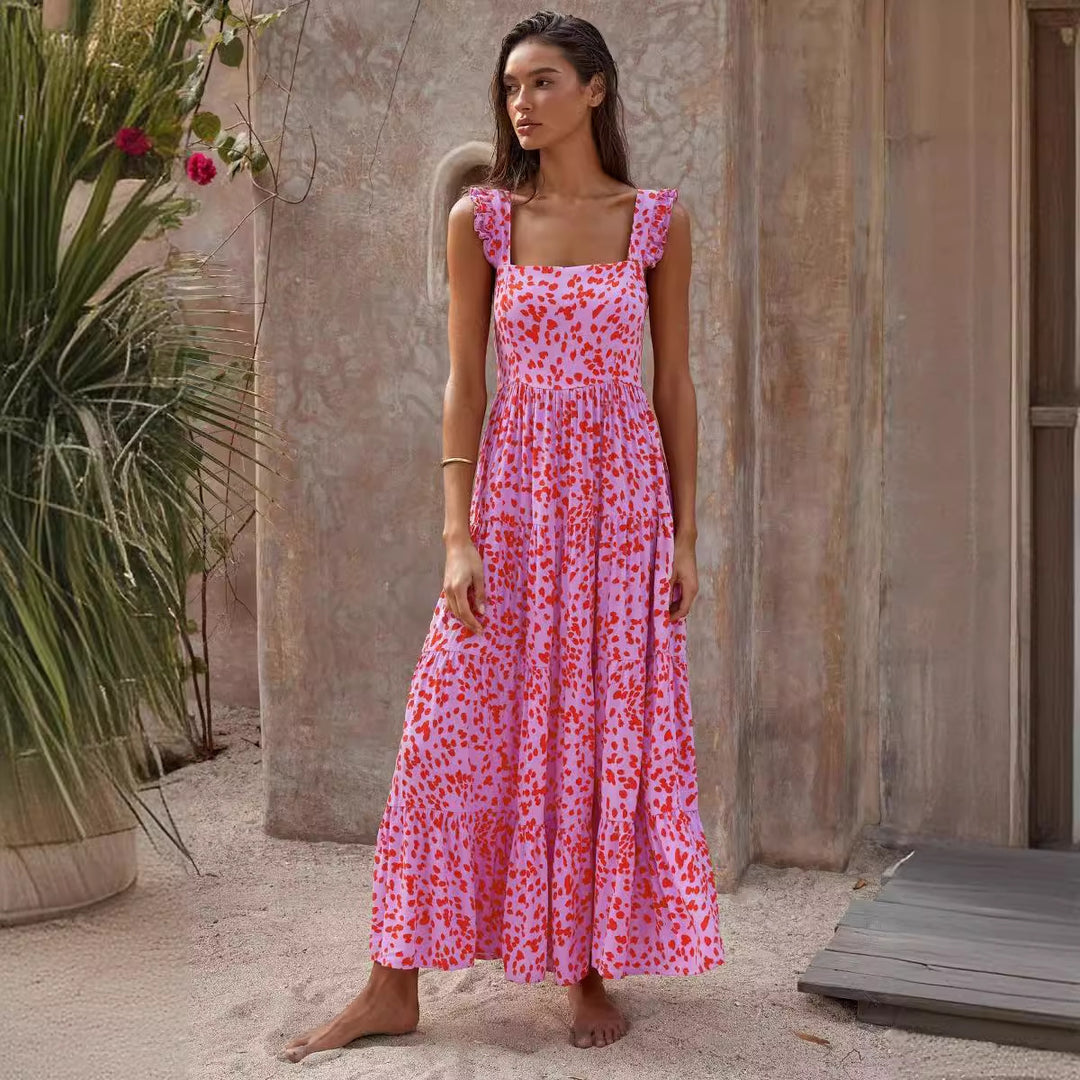 Damen Maxikleid mit trendigem Volant und floralem Muster EB