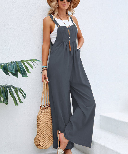 Damen Lässiger Jumpsuit mit weitem Bein und verstellbaren Trägern EB