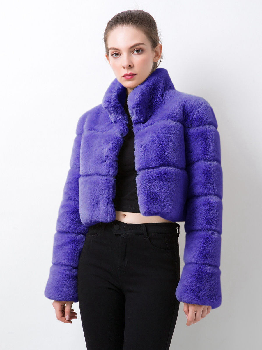 Damen modische kurze Kunstpelzjacke EB