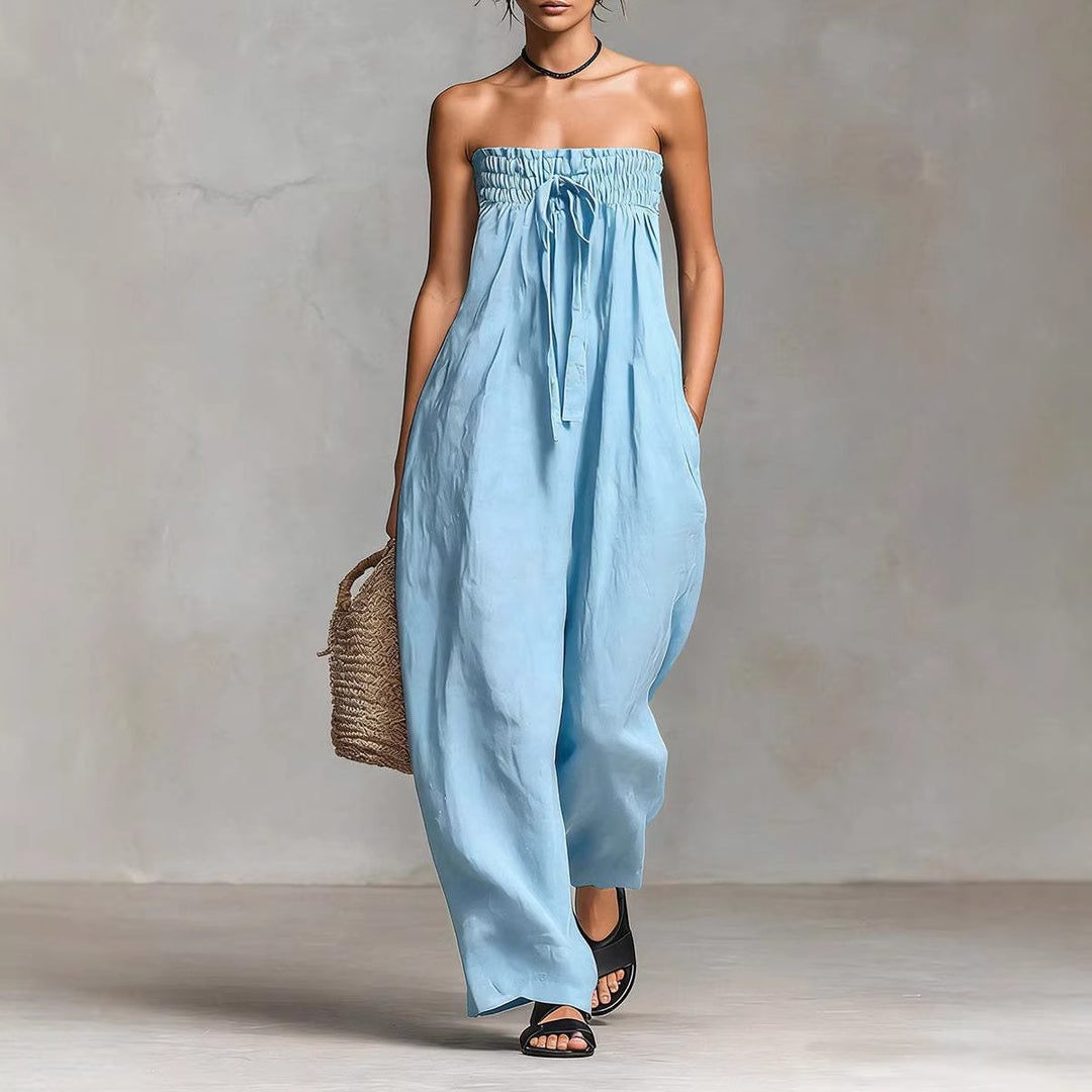 Damen Lässiges Jumpsuit mit elastischem Oberteil und weitem Bein EB