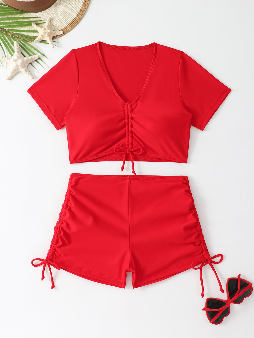 Damen Sportliches Crop-Top und Shorts-Set EB
