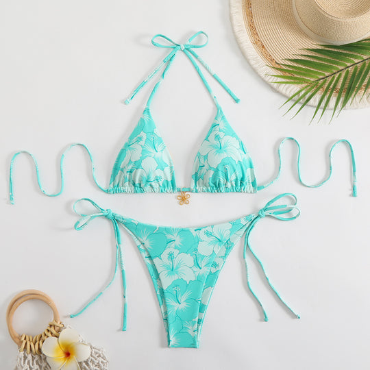 Damen Triangel-Bikini mit verstellbaren Trägern und floralem Design EB