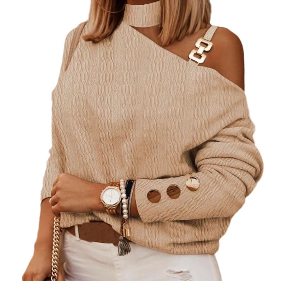 Damen asymmetrischer Pullover mit dezenten Details und unifarbenem Design EB