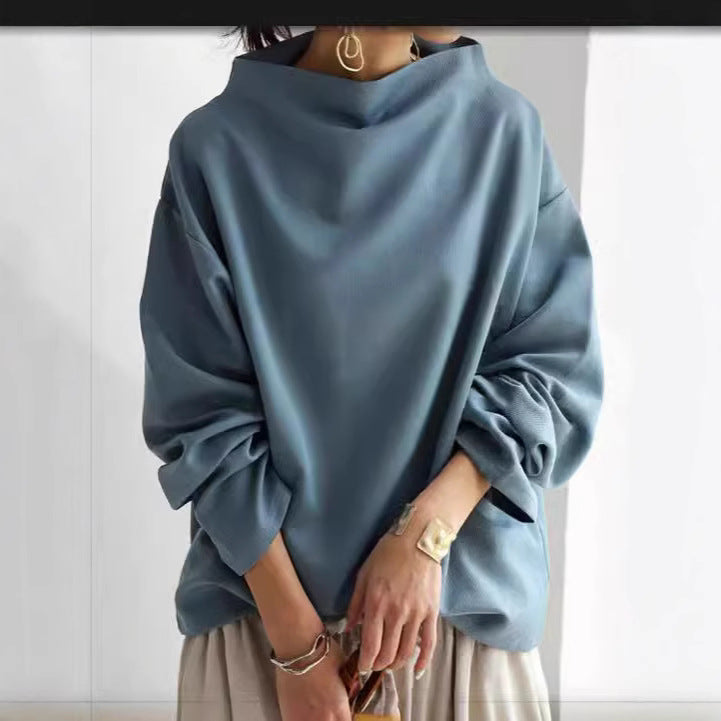 Damen nan lässige Oversize Bluse mit U-Boot-Ausschnitt und voluminösen Ballonärmeln EB