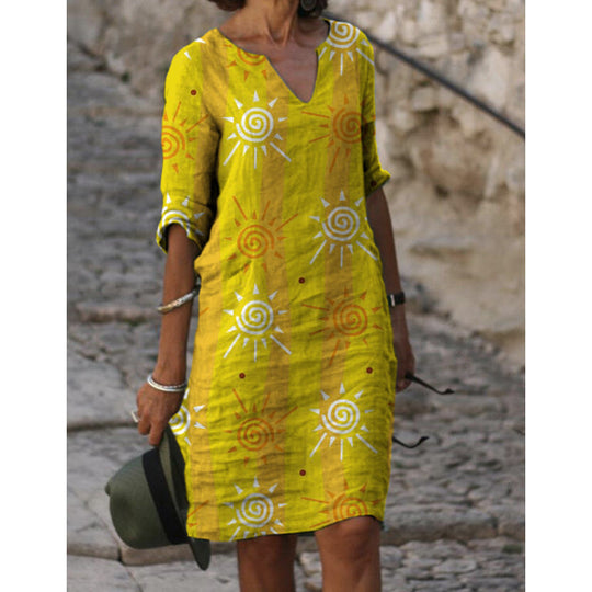 Damen Sommerliches Leinenkleid mit modernem Muster EB