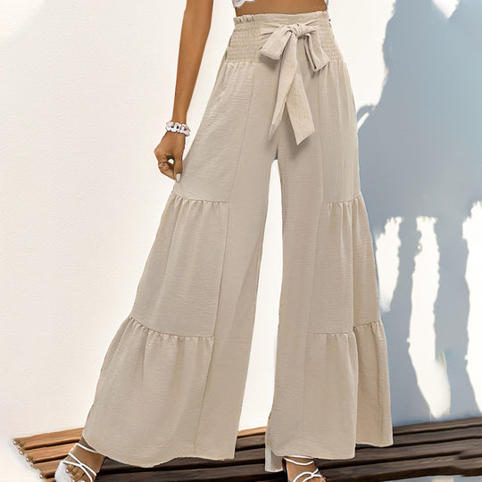 Damen weite Palazzo-Hose mit elegante Rüschendetails und Taillengürtel EB