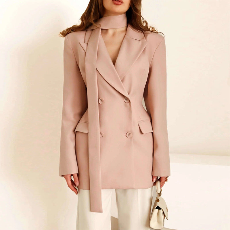 Damen eleganter taillierter Blazer mit Schal EB