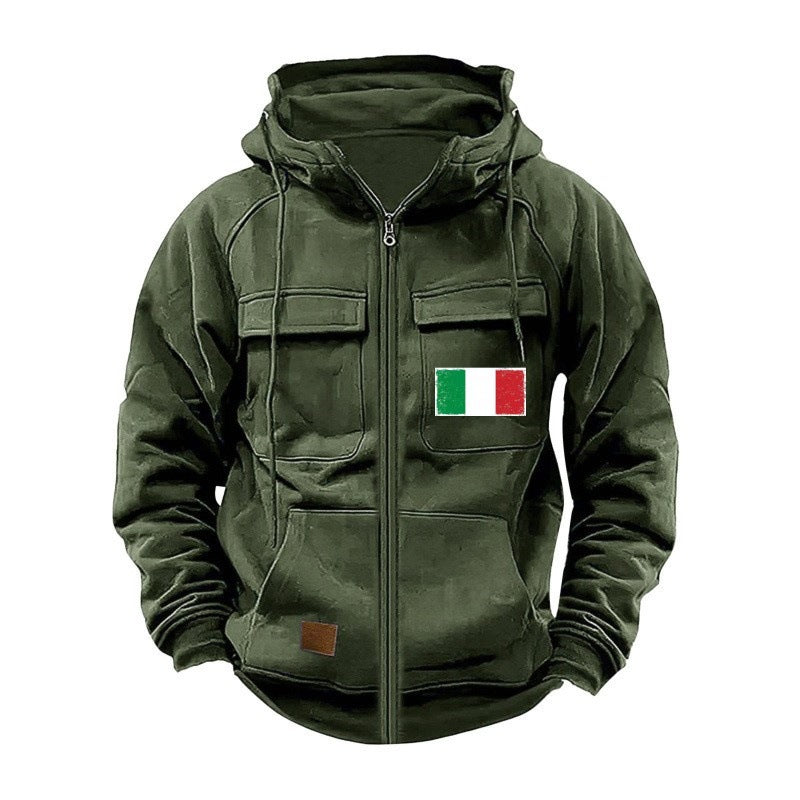 Herren modische Kapuzenjacke mit praktischen Taschen und verstellbarem Kragen EB