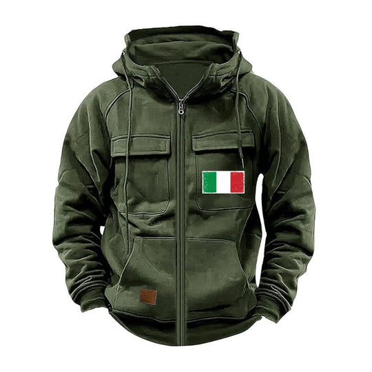 Herren modische Kapuzenjacke mit praktischen Taschen und verstellbarem Kragen EB
