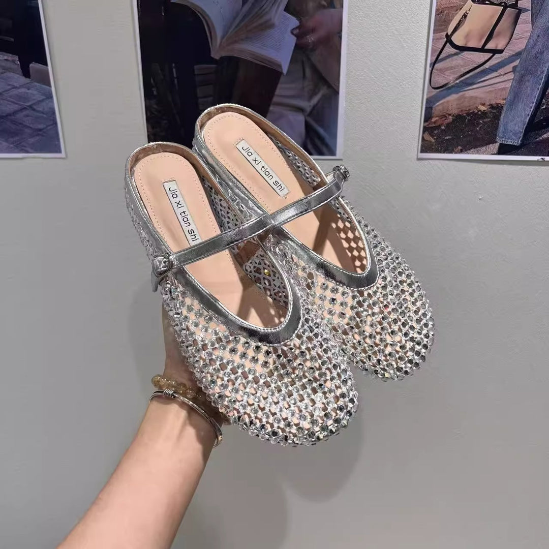 Damen Glitzernde Ballerinas mit verstellbarem Riemchen und komfortablem Fußbett EB