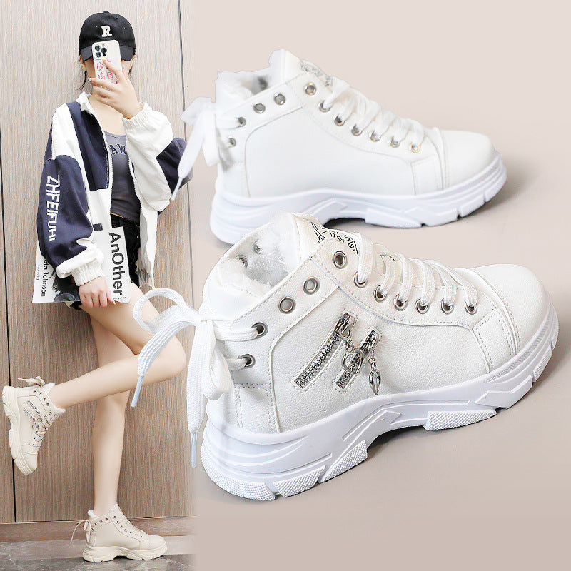 Damen warme High-Top Sneakers mit flauschigem Innenfutter und modischem Design EB
