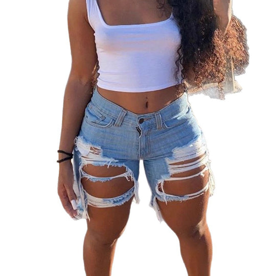 Damen modische Destroyed Jeans-Shorts EB