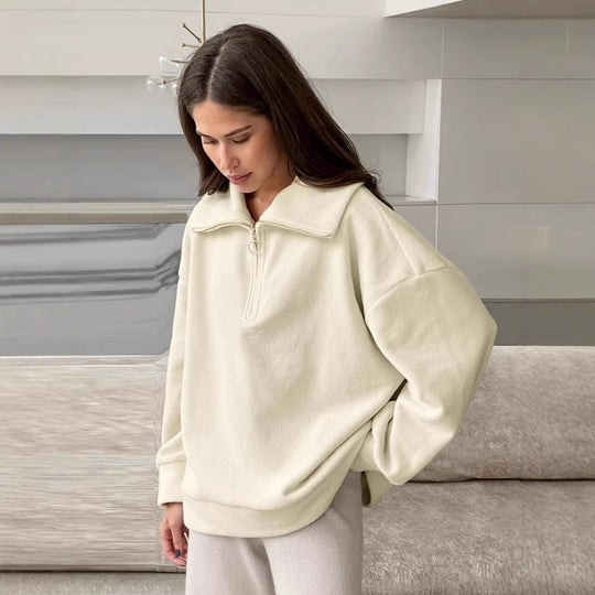 Damen Wärmender Fleece-Pullover mit hohem Kragen undziehbarem Reißverschluss EB