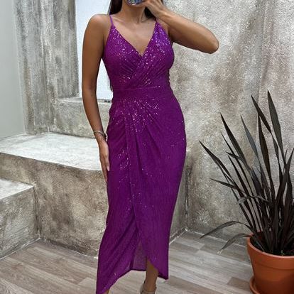 Damen Glitzerndes Maxikleid mit seitlichem Schlitz und schimmerndem Obermaterial EB
