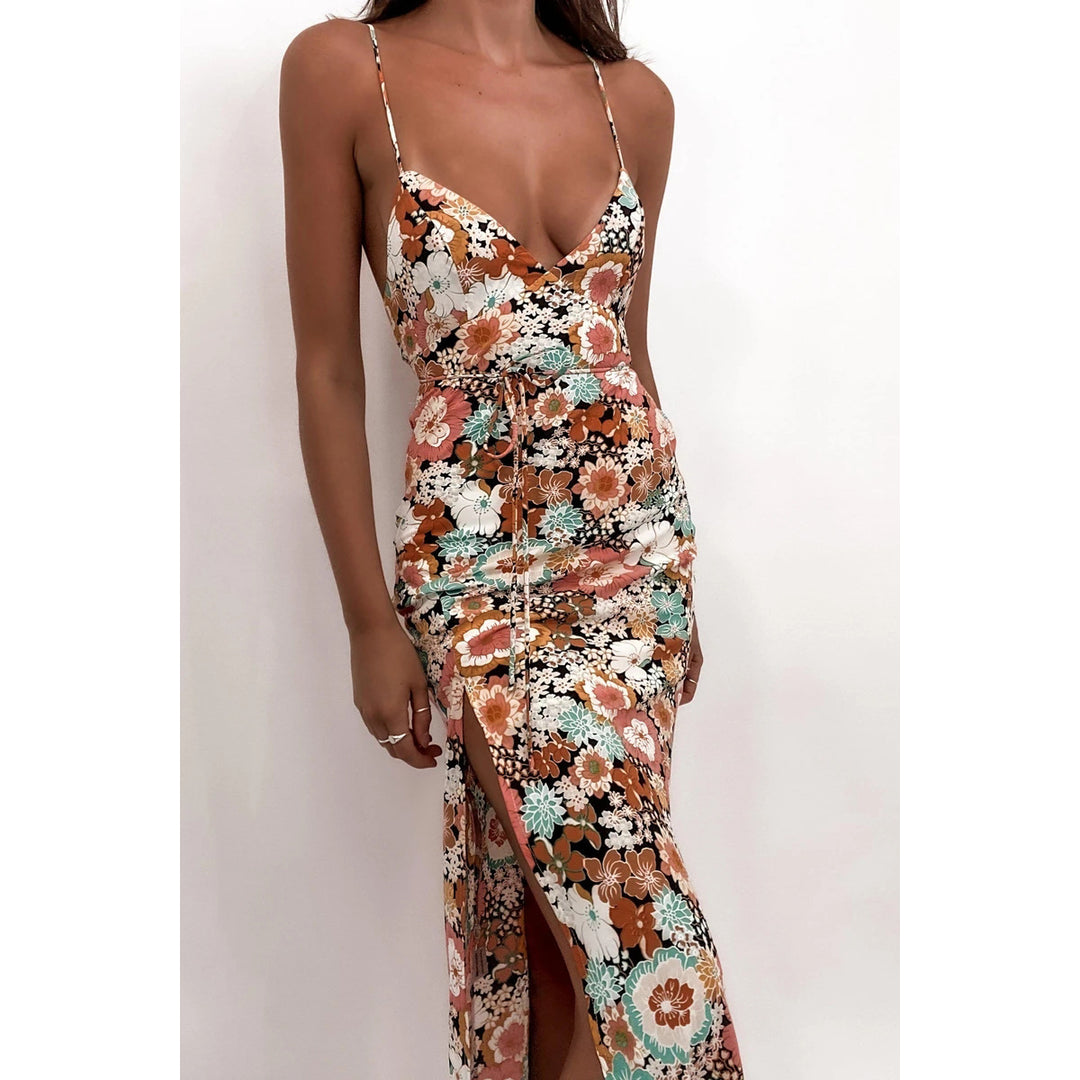 Damen Chic Freizeitkleid mit tiefem Schlitz und elegantem V-Ausschnitt EB