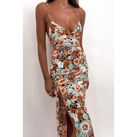 Damen Chic Freizeitkleid mit tiefem Schlitz und elegantem V-Ausschnitt EB