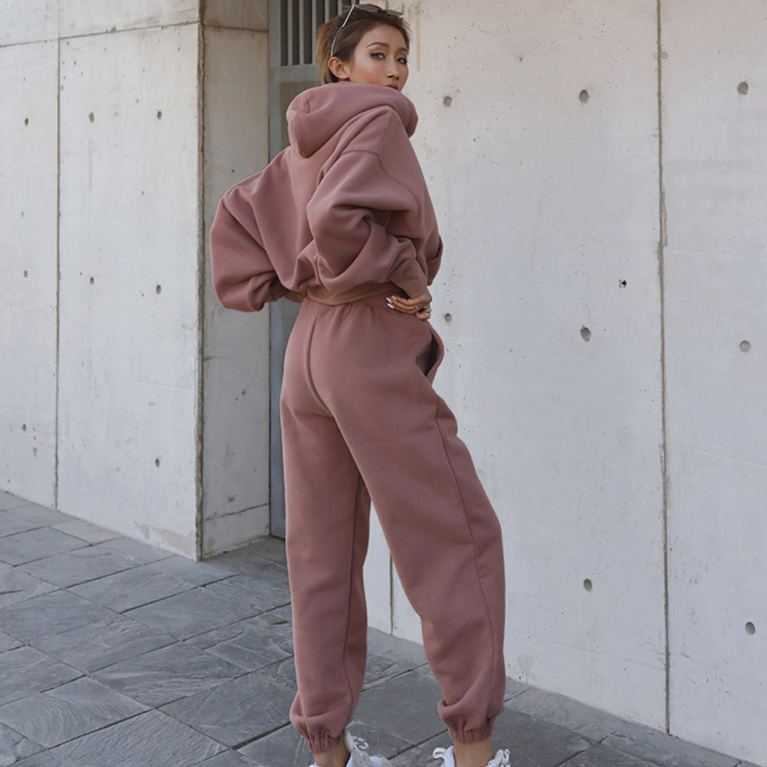 Damen Sportliches Sweatset mit cropped Hoodie und Jogginghose EB
