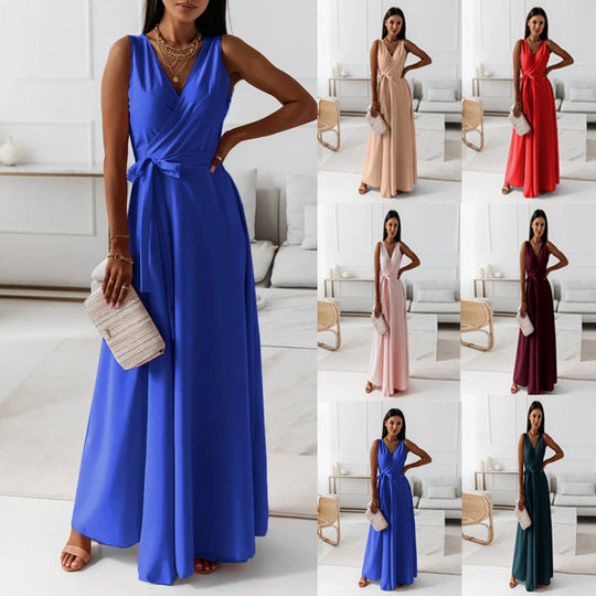 Damen elegantes Wickelkleid mit Taillengürtel EB