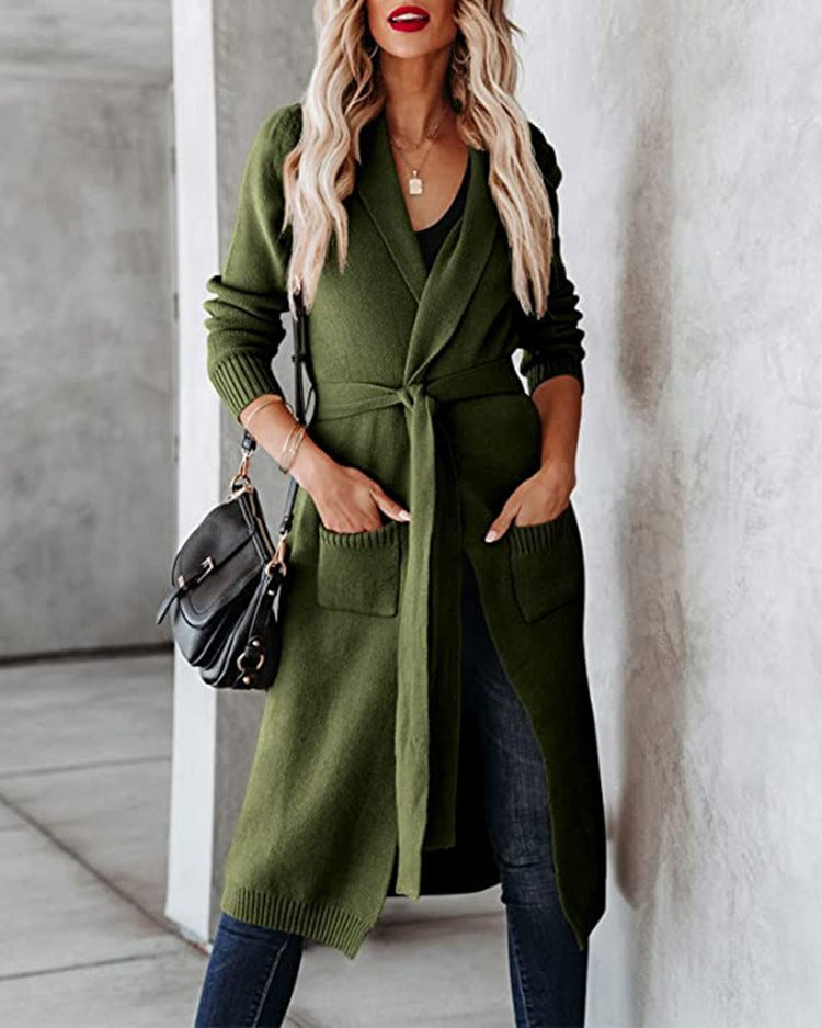 Damen Strickmantel mit offenem Design und praktischen Taschen EB