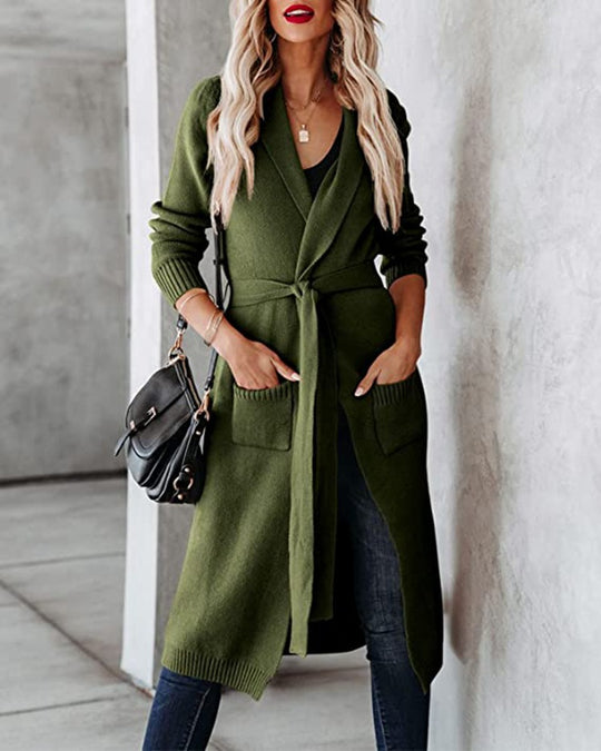 Damen Strickmantel mit offenem Design und praktischen Taschen EB