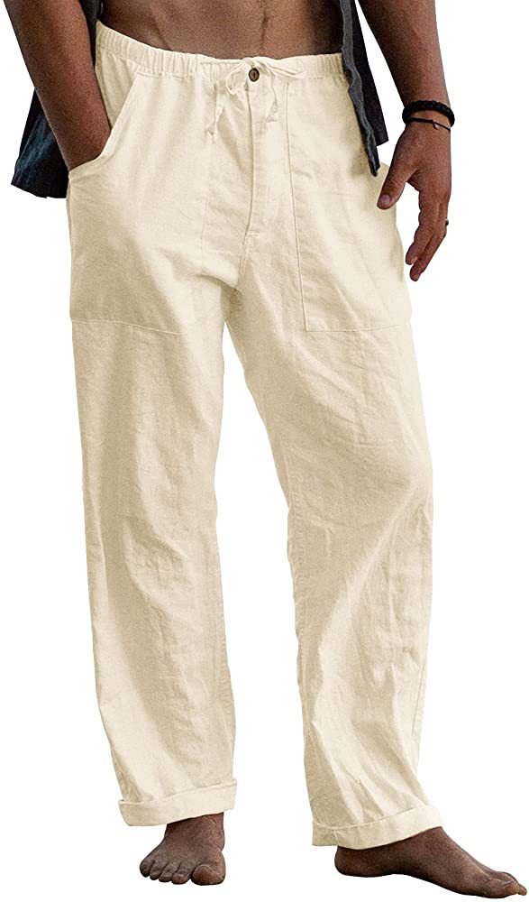Herren nan leichte Leinenhose mit elastischem Bund und geradem Schnitt EB
