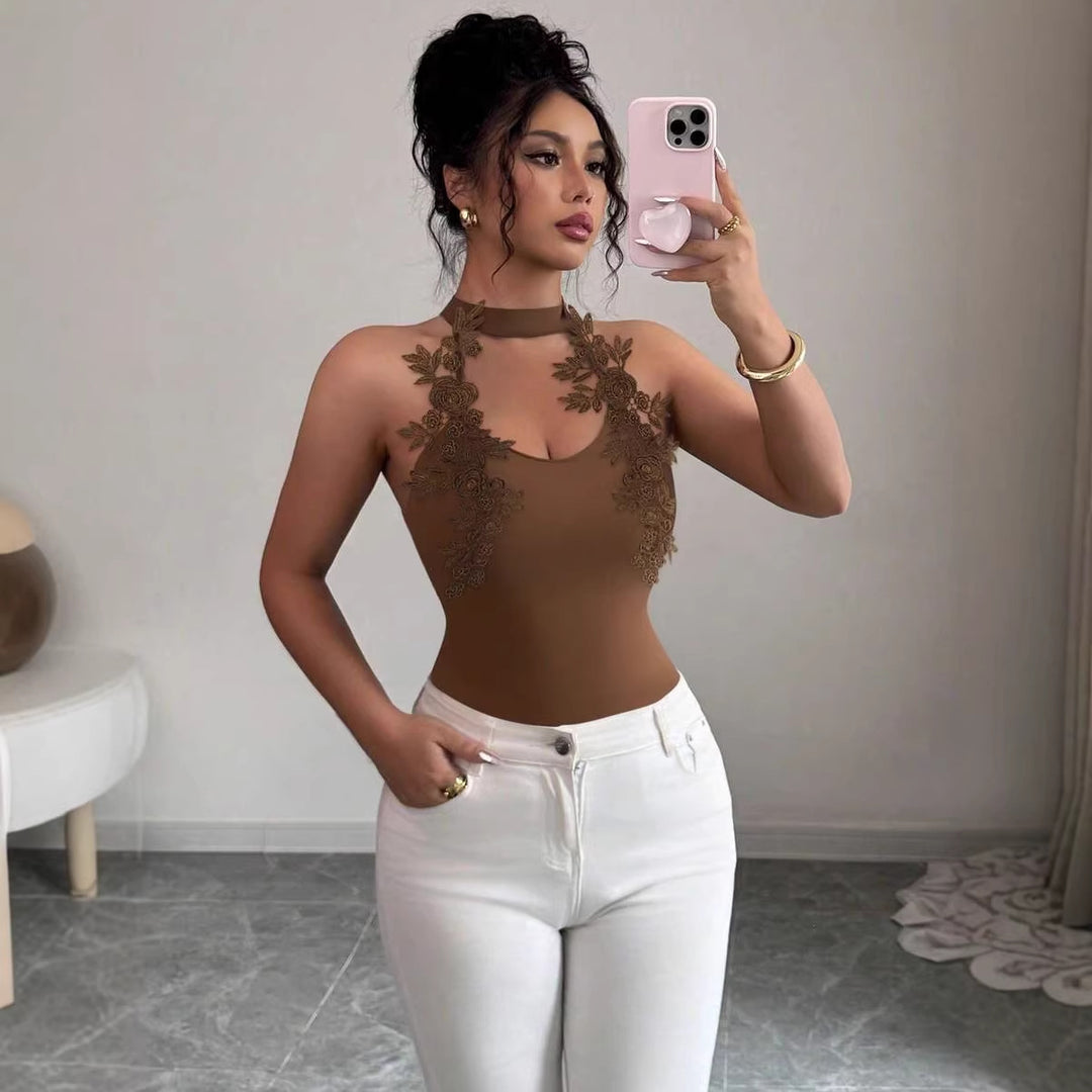 Damen Elegantes Bodysuit mit floralem Spitzeneinsatz EB