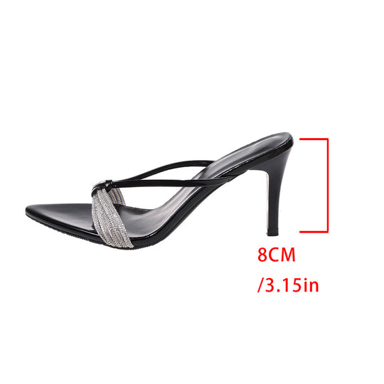 Damen elegante Sandalen mit kunstvollem Riemen und hochglänzendem Absatz EB