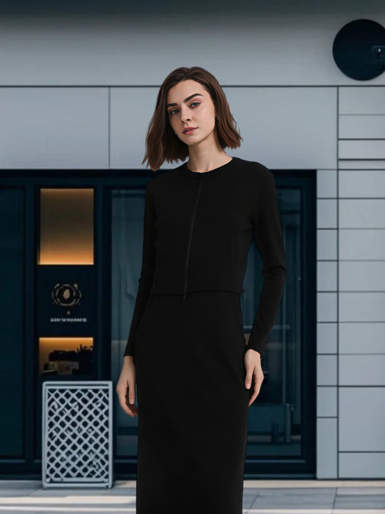 Damen Modisches Maxikleid mit eleganter Silhouette und Langarm EB