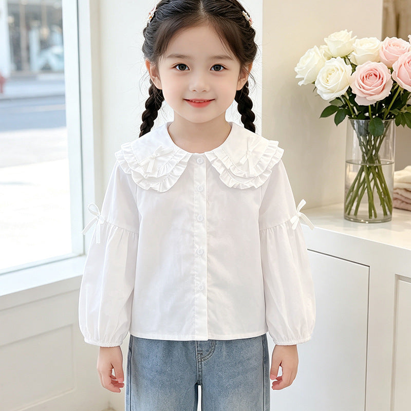Mädchen Bluse mit Rüschendesign und niedlichem Kragen EB