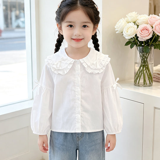 Mädchen Bluse mit Rüschendesign und niedlichem Kragen EB