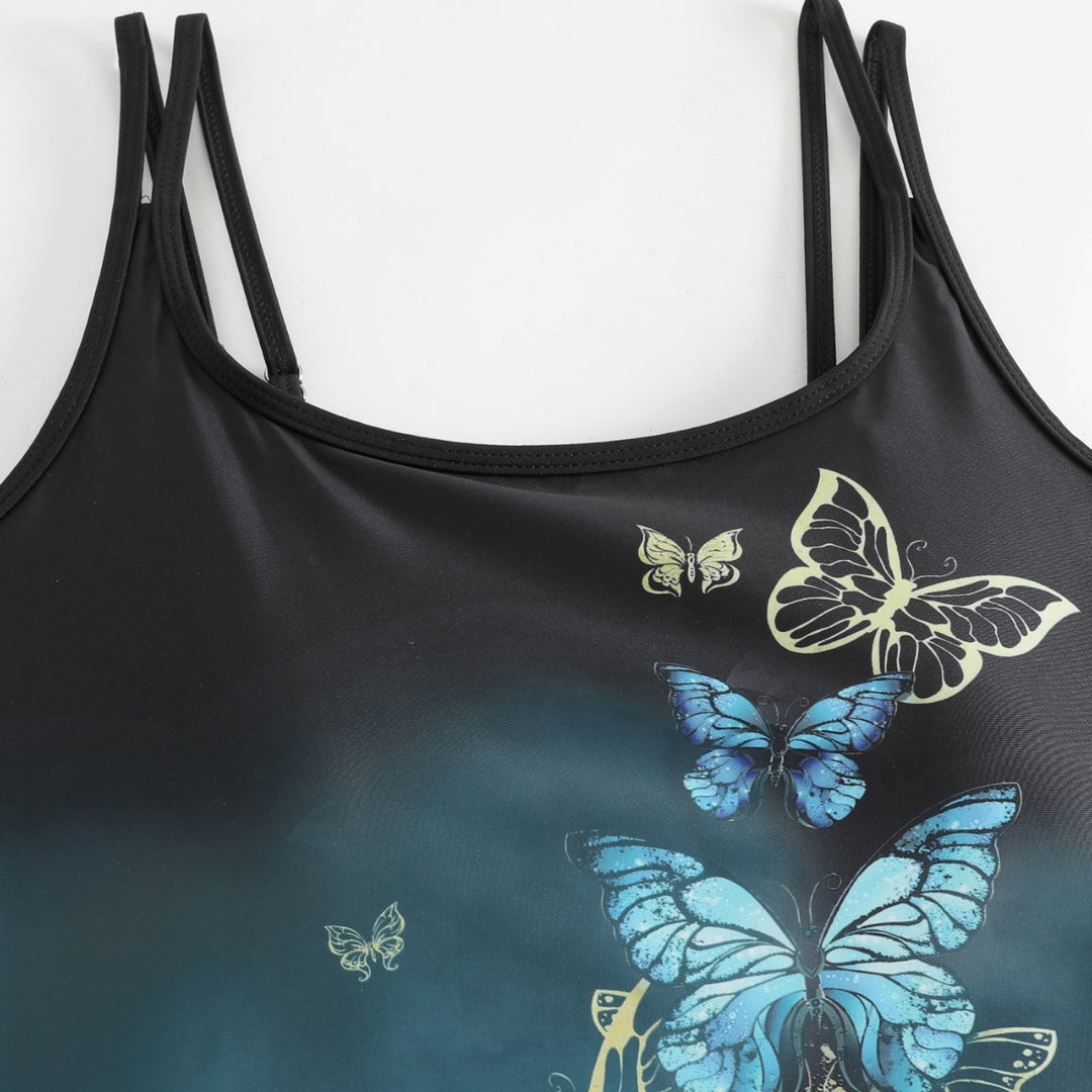 Damen Tankini mit Schmetterlingsmotiv und Badeshorts EB