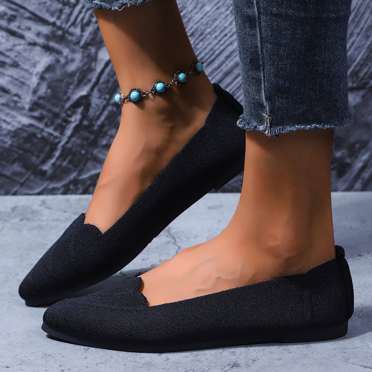 Damen  spitze Ballerina-Slipper mit wellenförmiger Kantenverzierung und gestricktem Obermaterial EB