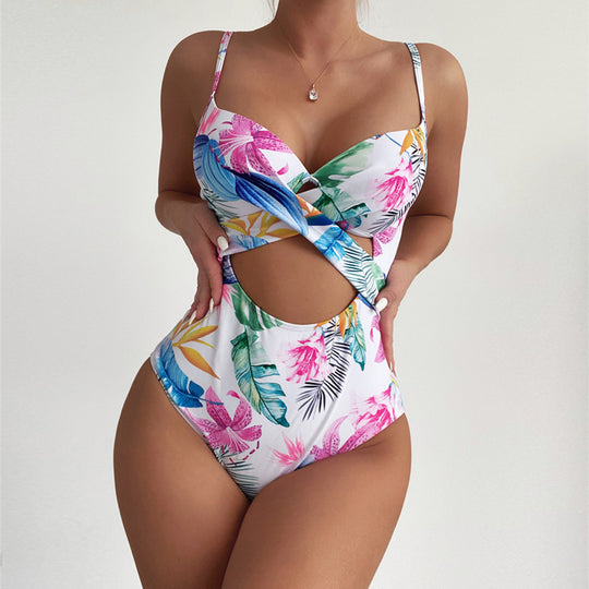 Damen Einteiler-Badeanzug mit elegantem Cut-Out-Design und floralem Muster EB