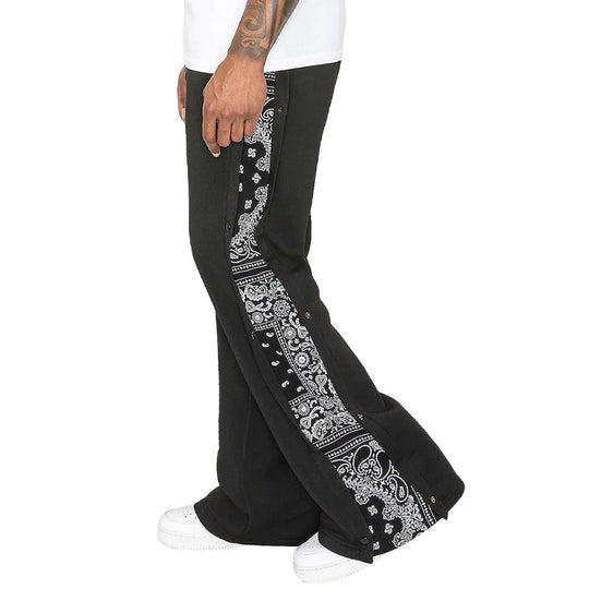 Herren Weite Sweatpants mit seitlicher Druckknopf‑Öffnung & Bandana‑Einsatz EB