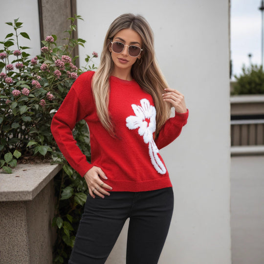 Damen Pullover mit floralem Reliefmuster und weichem Material EB