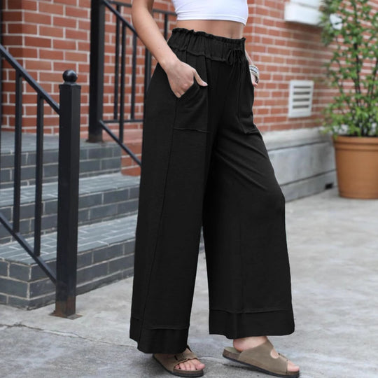 Damen Modische Palazzo-Hose mit elastischem Bund und praktischen Taschen EB