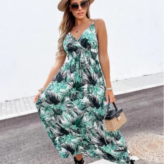 Damen Maxikleid mit floralem Wickel-Design und verstellbarem Bund EB