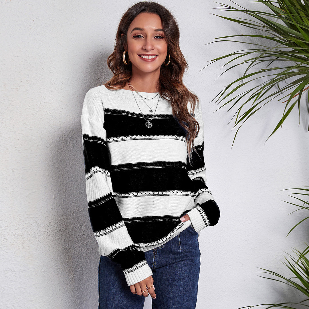 Damen Lässiger Strickpullover mit trendigem Streifenmuster und funkelnden Details EB