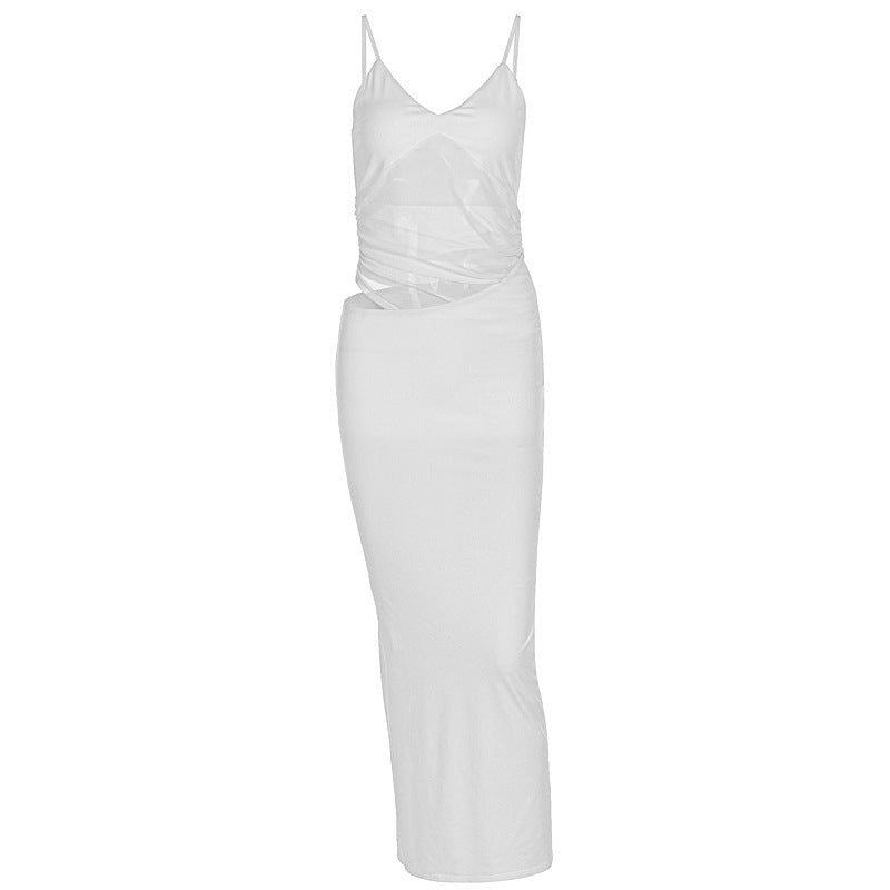 Damen elegantes bodenlanges Wickelkleid mit feinen Trägern und figurformendem Design EB