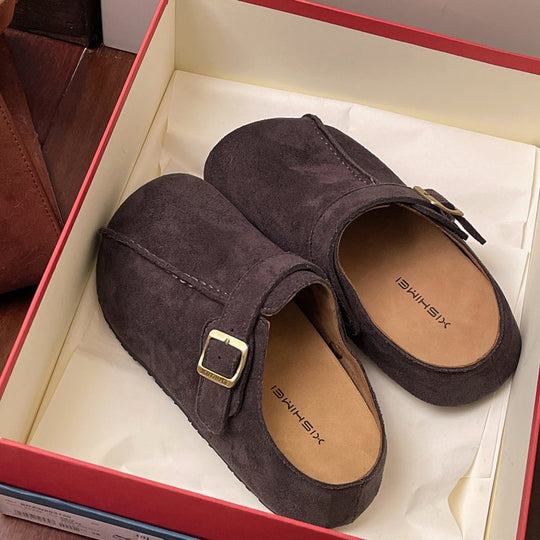 Damen bequeme Clogs aus hochwertigem Wildleder mit verstellbarem Schnallenverschluss EB