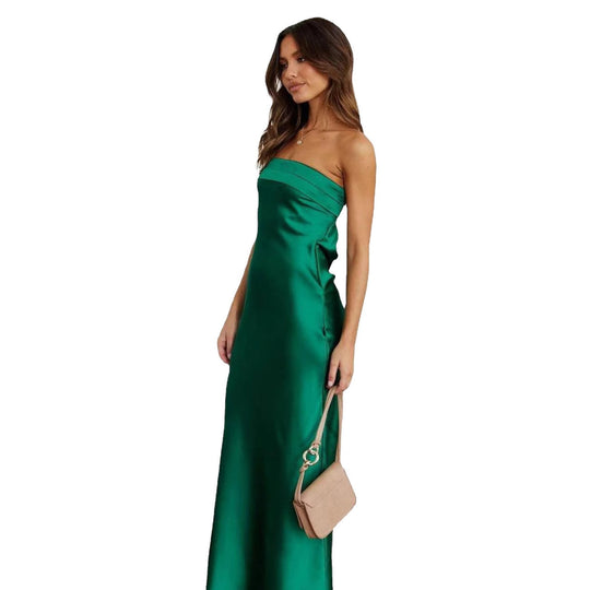 Damen Elegantes Maxikleid aus satinähnlichem Material EB