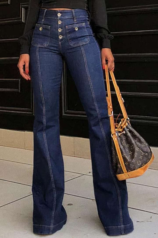 Damen Bootcut Jeans mit hohen Taillen und modischen Knopfdetails EB